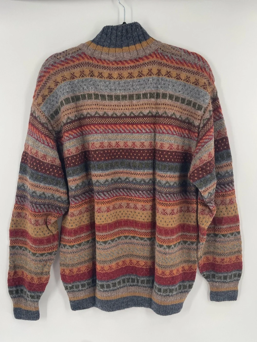 VTG Waliki 100% Alpaca Wool Quarter Zip Sweater XL Boho Geometric Grandpa Core
